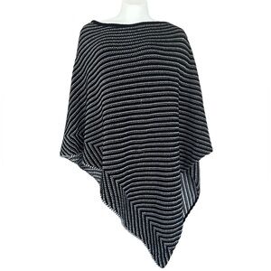 Chico’s‎ Black & White Knit Asymmetrical Hemline Pullover Style Poncho Sweater